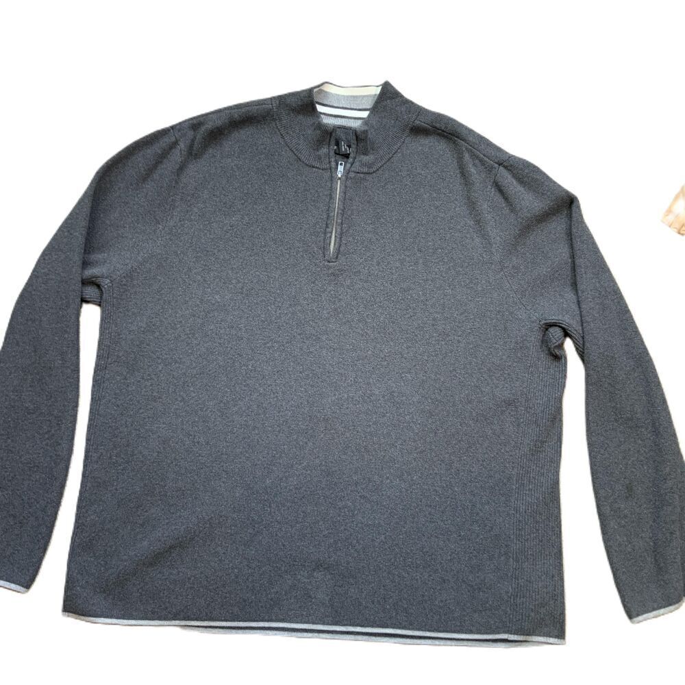 Structure Gray Long Sleeves Mock Neck Half Zip Grandpacore Preppy Sweater Sz XXL